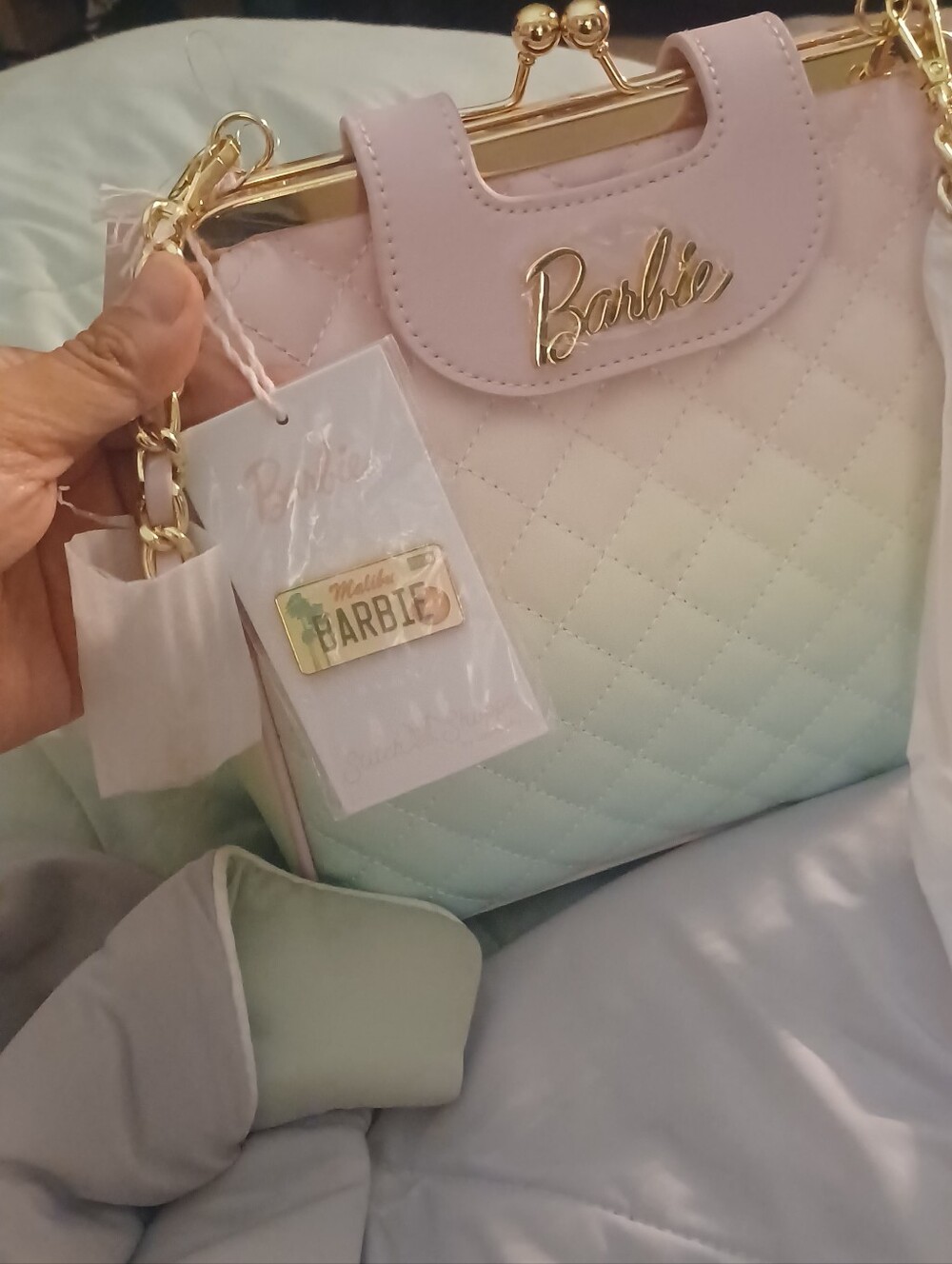 RARE Barbie Quilted Ombre Crossbody in Pastel Pink and Mint - Picture 2 of 6